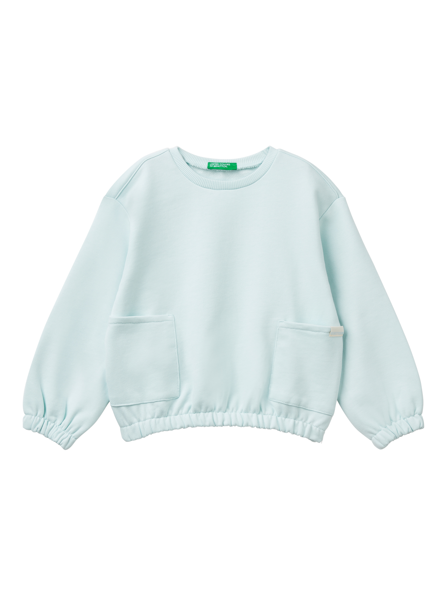 Product image 1 of 3, which shows Benetton Kids' Pocket Detail Jumper, Aquamarine, 5-6 years