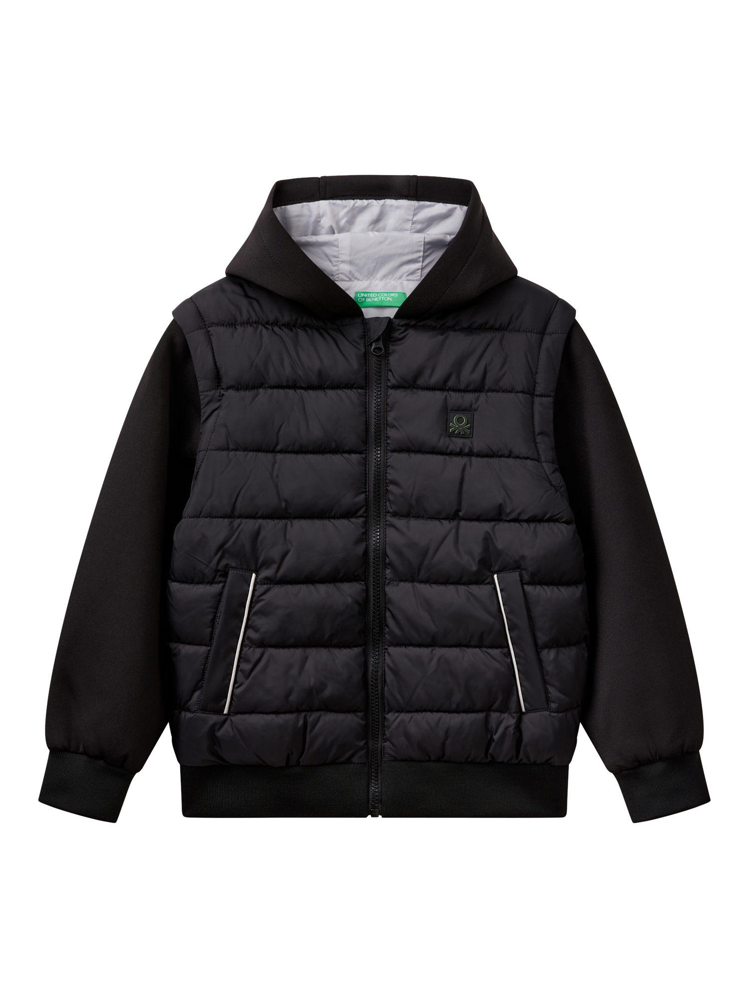 Benetton Kids' Hooded Quilted Jacket, Black