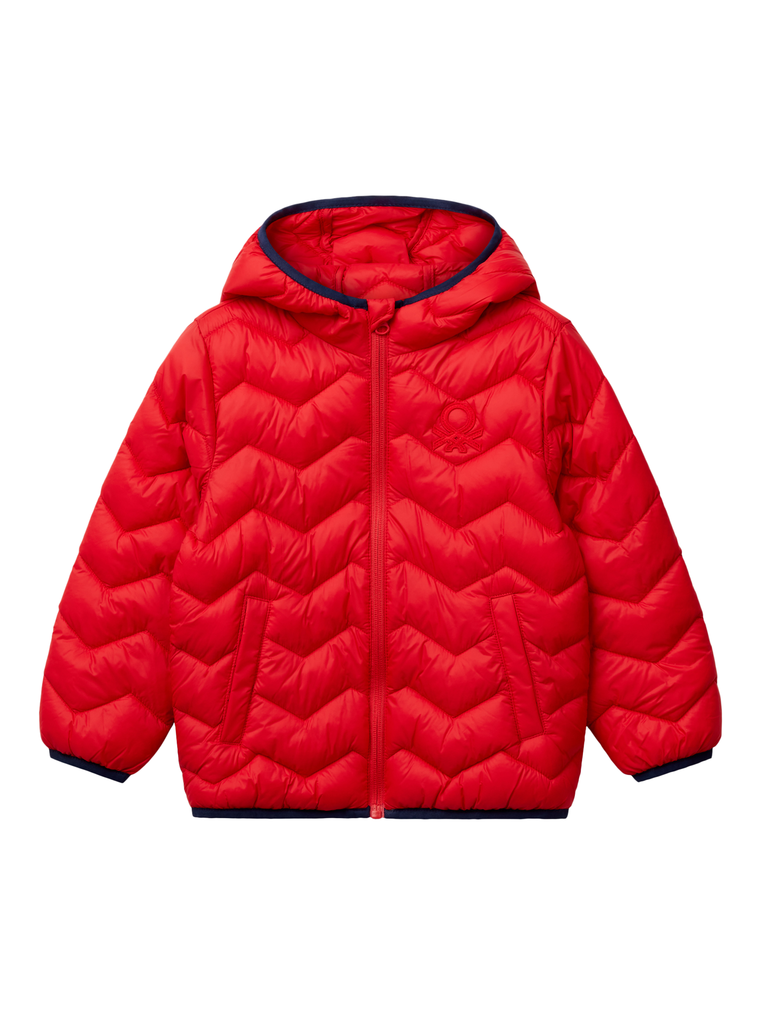 Product image 1 of 3, which shows Benetton Kids' Zig Zag Down Hooded Jacket, Red, 2-3 years