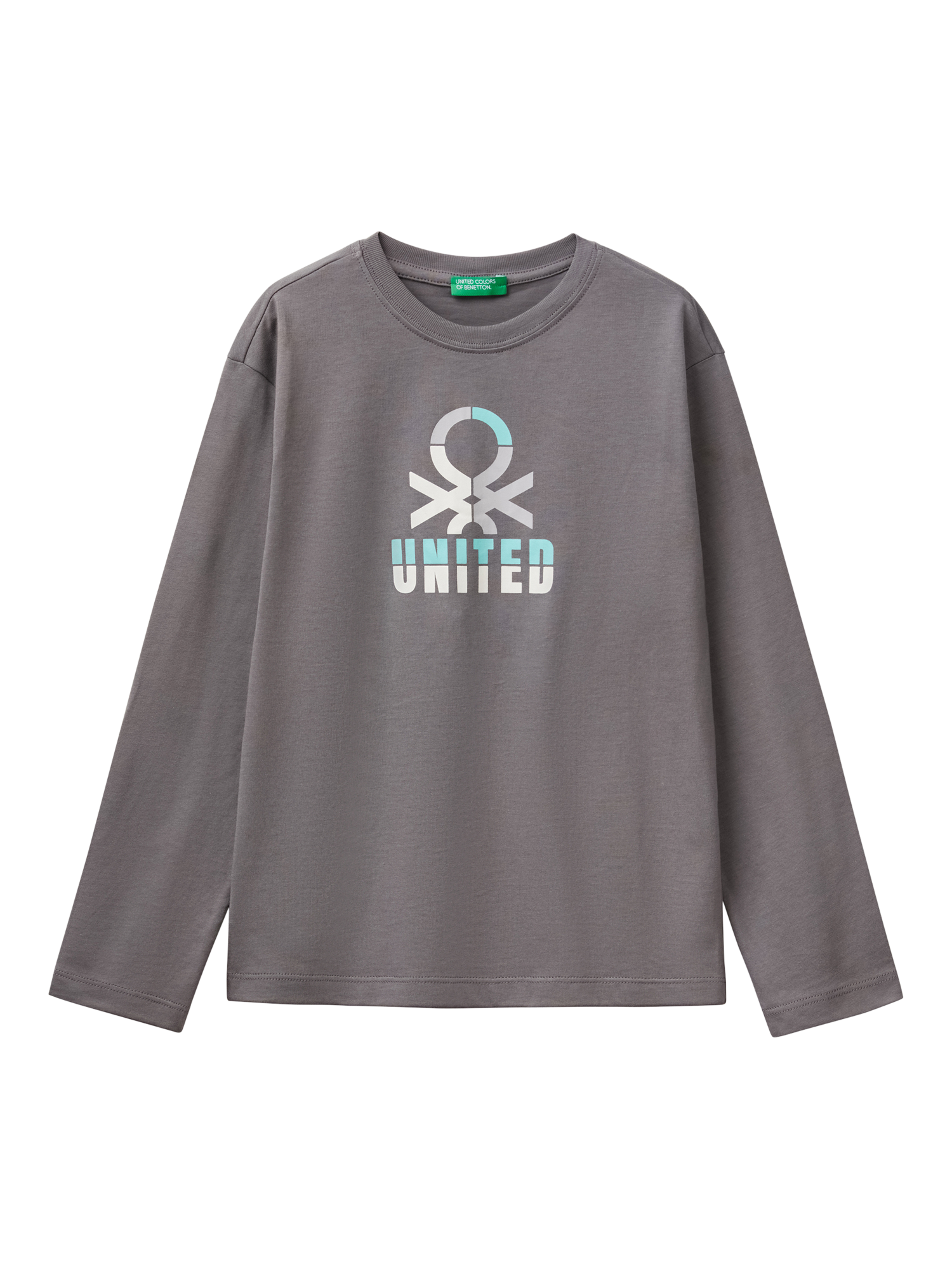 Benetton Kids' Logo Long Sleeve T-Shirt, Mat Grey