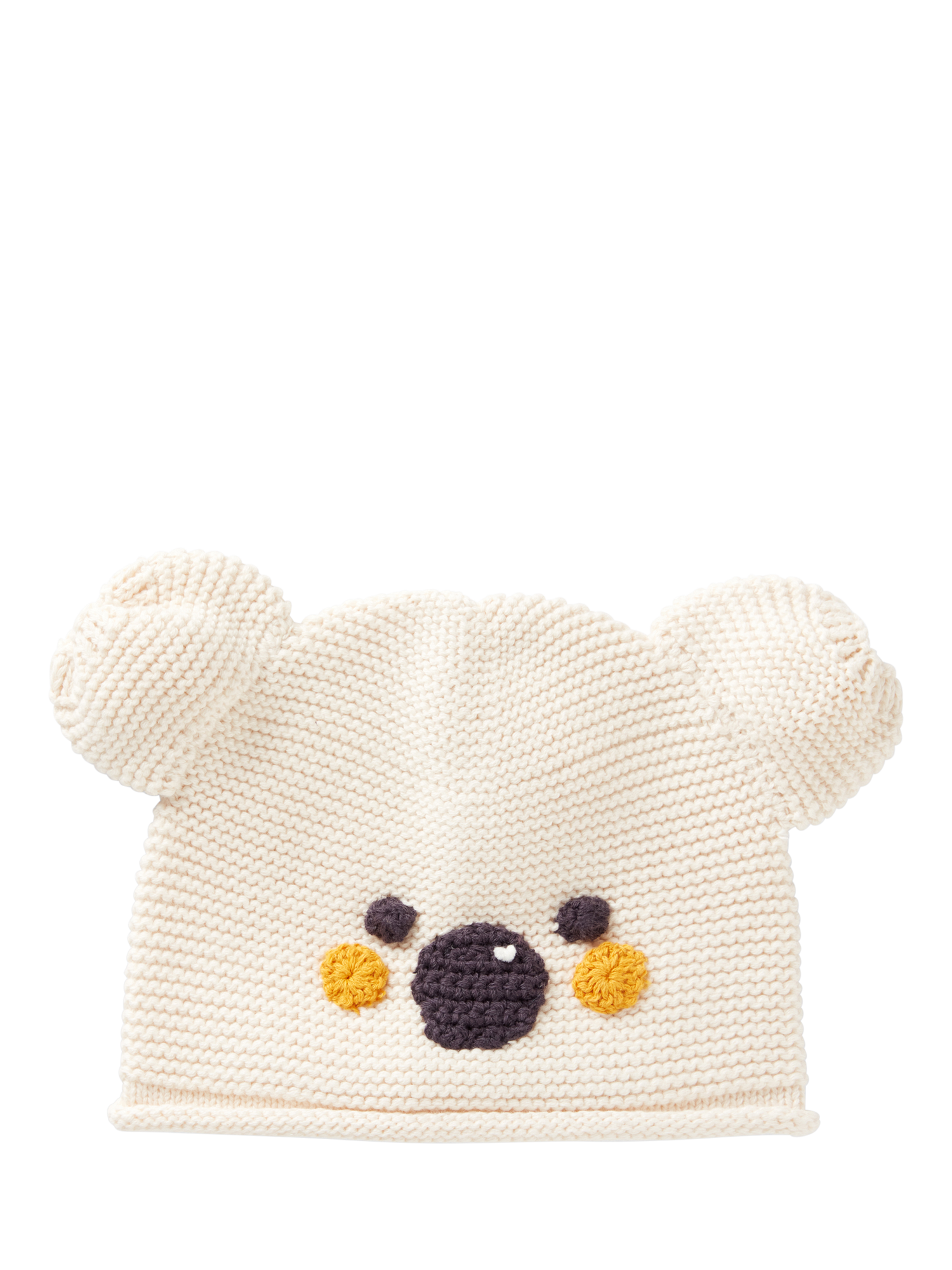 Product image 1 of 3, which shows Benetton Kids' Animal Ears Knitted Beanie, Beige, 0-3 months