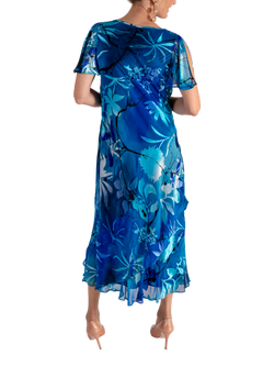 chesca Tropical Leaf Cowl Neck Dress, Marina/Cobalt - view 2, Marina/Cobalt