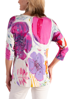 chesca Spring Flowers Curved Hem Top, White/Multi - view 2, White/Multi