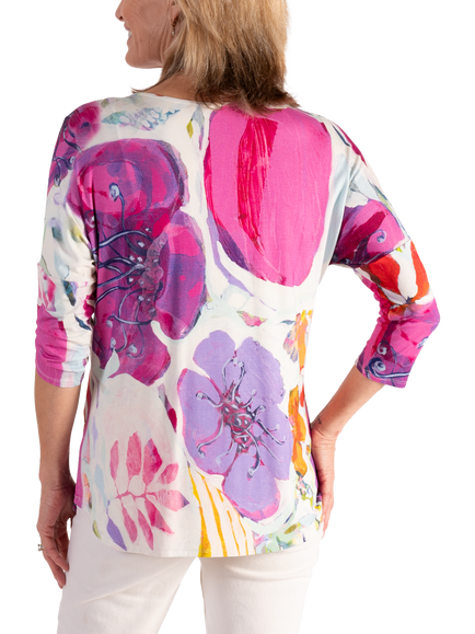 chesca Spring Flowers Curved Hem Top, White/Multi - view 2, White/Multi
