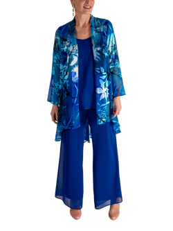 chesca Tropical Leaf Print Swing Jacket, Marina/Cobalt, Marina/Cobalt