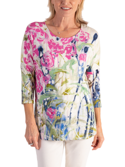 chesca Spring Meadow Batwing Top, White/Pink, White/Pink