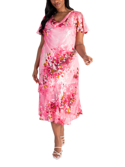 chesca Floral Blossom Cowl Neck Dress, Rose/Multi, Rose/Multi