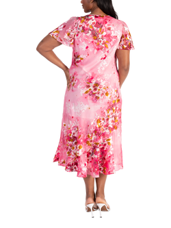 chesca Floral Blossom Cowl Neck Dress, Rose/Multi - view 2, Rose/Multi