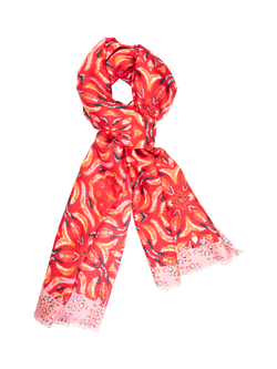 chesca Floral Mosaic Scarf, Red, Red