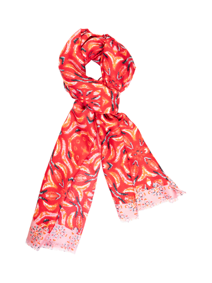 chesca Floral Mosaic Scarf, Red, Red