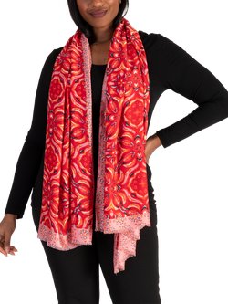 chesca Floral Mosaic Scarf, Red - view 2, Red