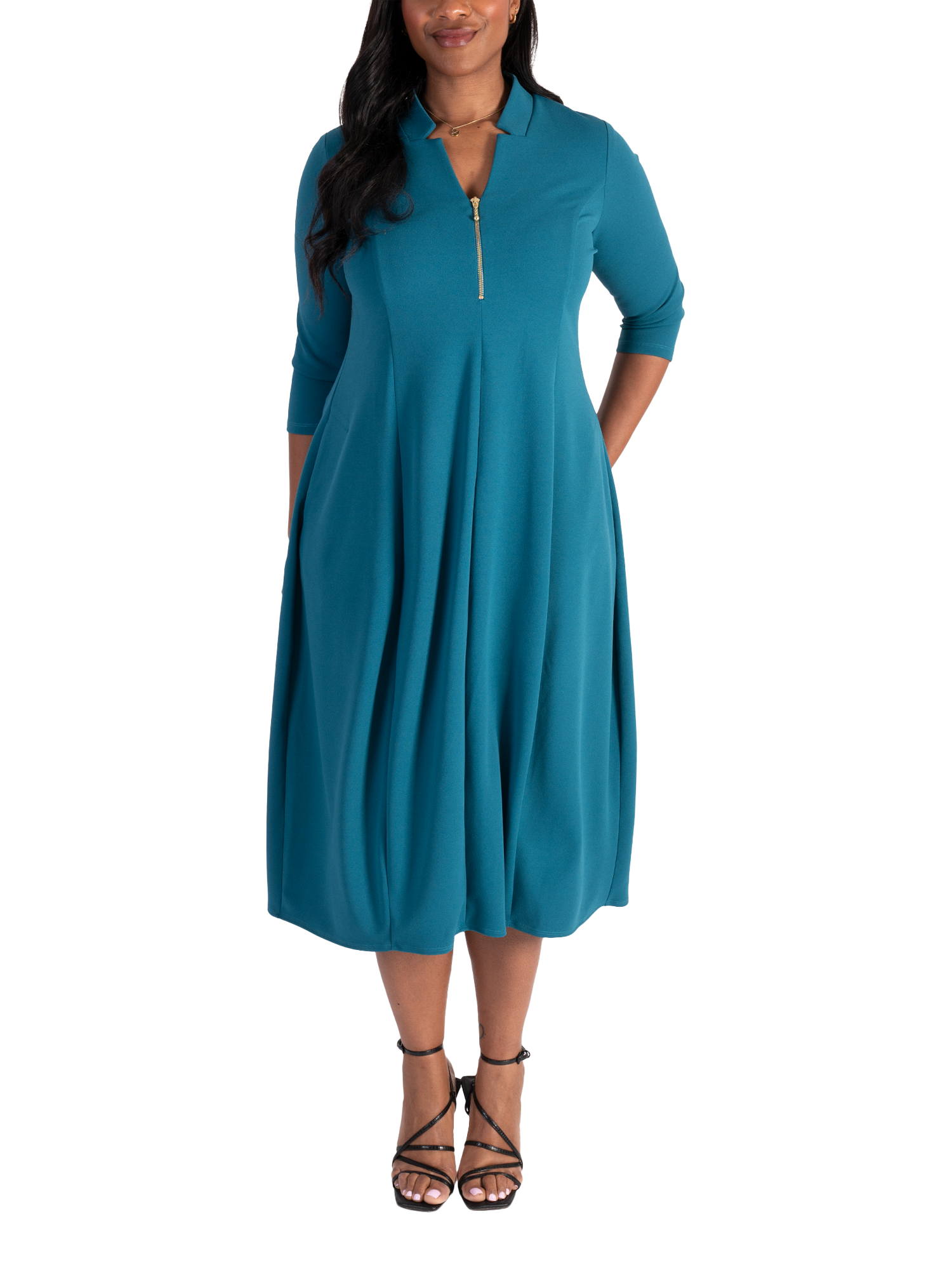 Product image 1 of 6, which shows chesca Crepe Jersey Boulle Dress, Teal, 16-18