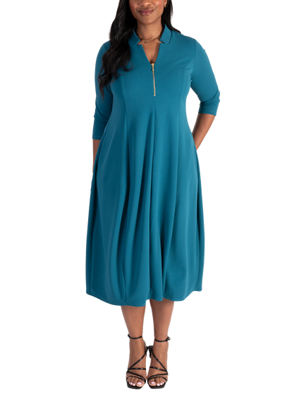 chesca Crepe Jersey Boulle Dress, Teal, Teal