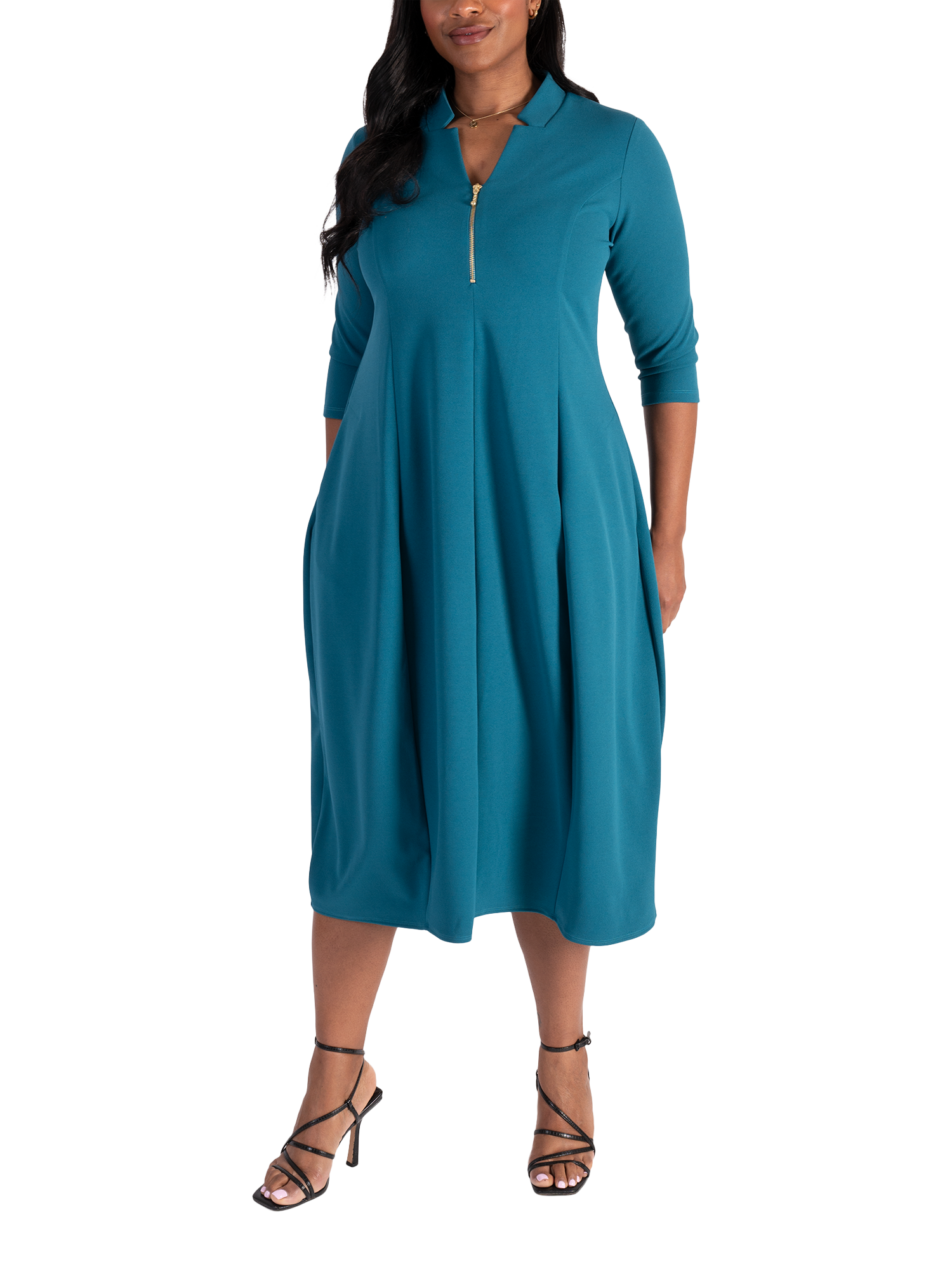 Product image 3 of 6, which shows chesca Crepe Jersey Boulle Dress, Teal, 16-18