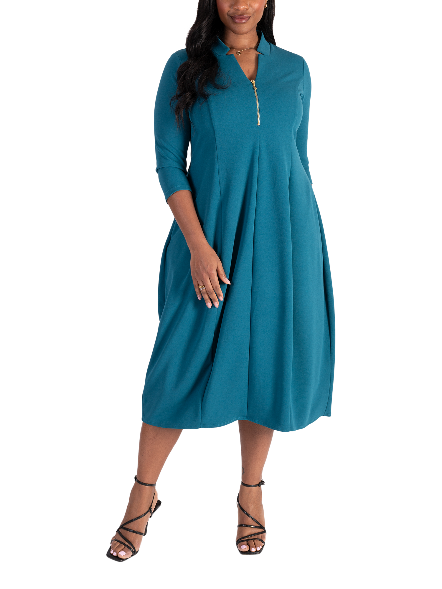 Product image 4 of 6, which shows chesca Crepe Jersey Boulle Dress, Teal, 16-18