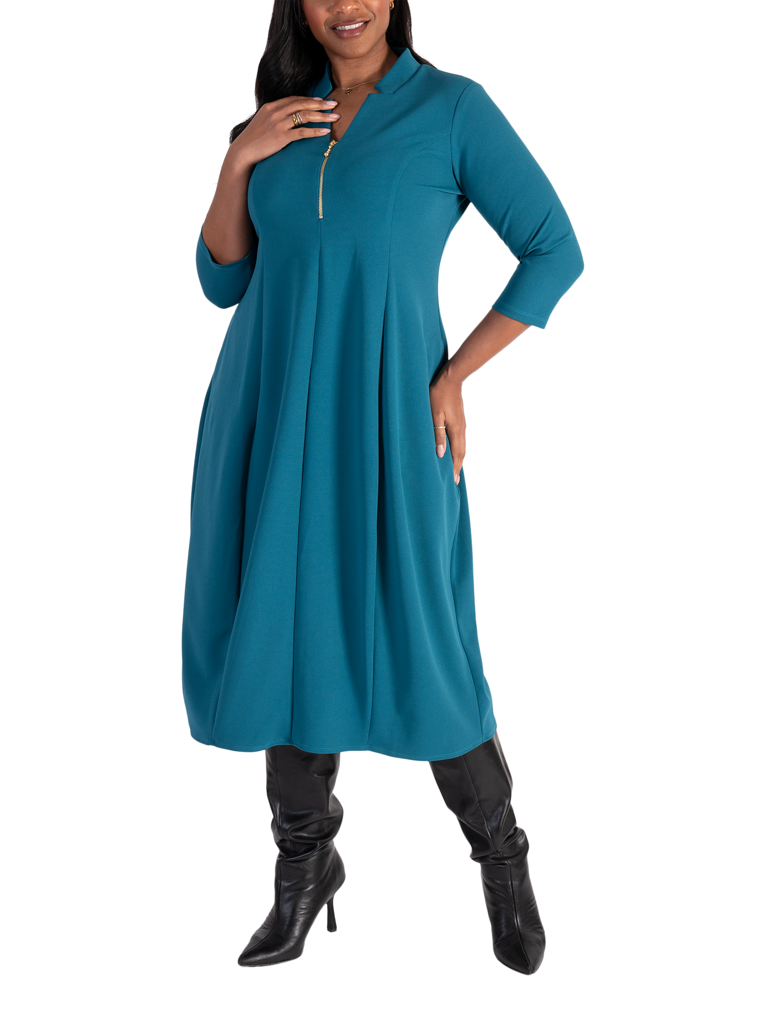 Product image 5 of 6, which shows chesca Crepe Jersey Boulle Dress, Teal, 16-18