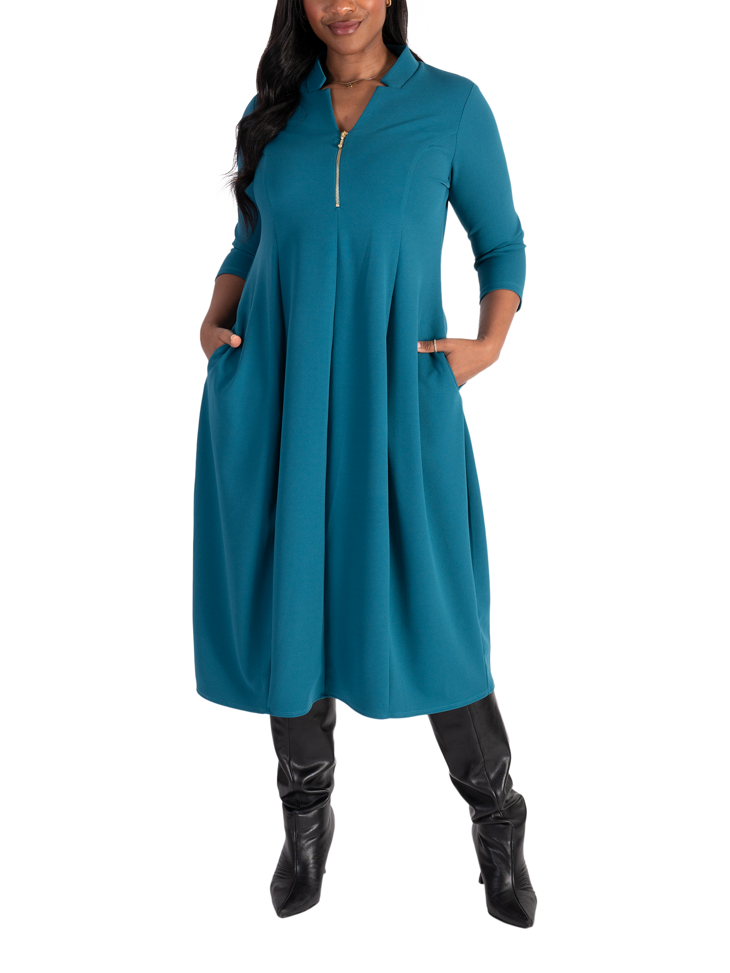 Product image 6 of 6, which shows chesca Crepe Jersey Boulle Dress, Teal, 16-18