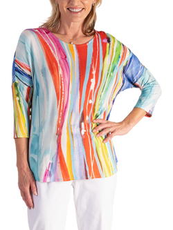 chesca Artistic Stripe Batwing Top, Multi/White, Multi/White