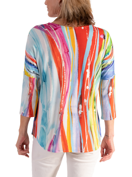 chesca Artistic Stripe Batwing Top, Multi/White - view 2, Multi/White