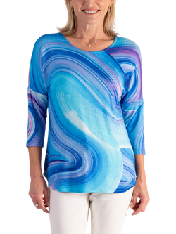 chesca Wave Print Batwing Top, Blue, Blue