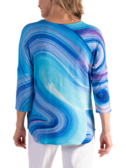 chesca Wave Print Batwing Top, Blue - view 2, Blue