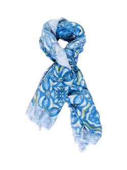 chesca Floral Mosaic Scarf, Blue, Blue