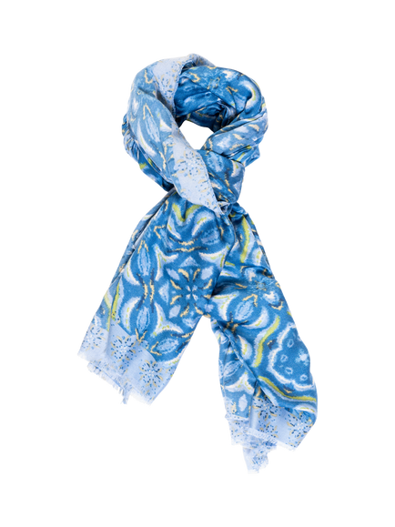 chesca Floral Mosaic Scarf, Blue, Blue