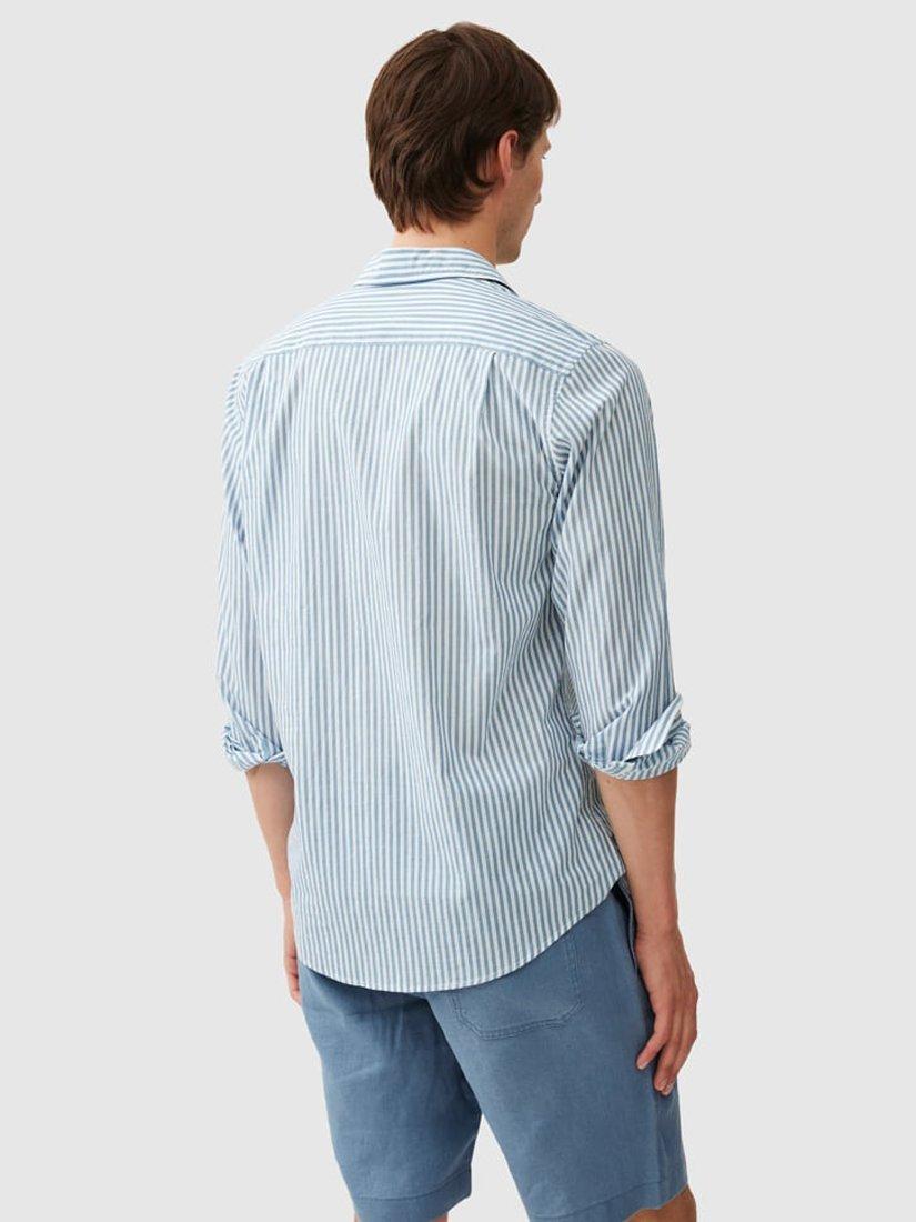 Product image 3 of 5, which shows Rodd & Gunn Ferry Landing Stripe Soft Cotton Slim Fit Long Sleeve Shirt, Teal, XS
