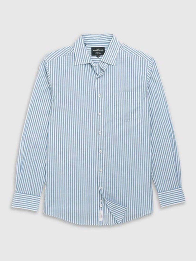 Product image 4 of 5, which shows Rodd & Gunn Ferry Landing Stripe Soft Cotton Slim Fit Long Sleeve Shirt, Teal, XS