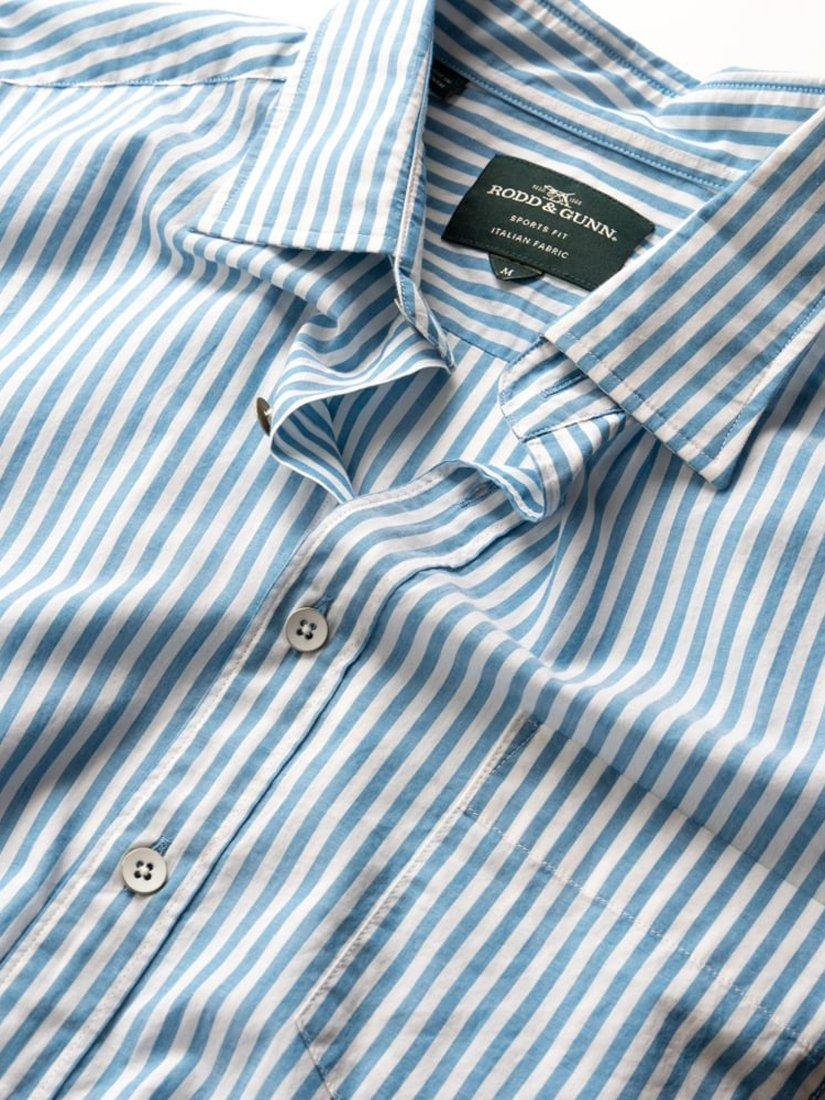 Product image 5 of 5, which shows Rodd & Gunn Ferry Landing Stripe Soft Cotton Slim Fit Long Sleeve Shirt, Teal, XS