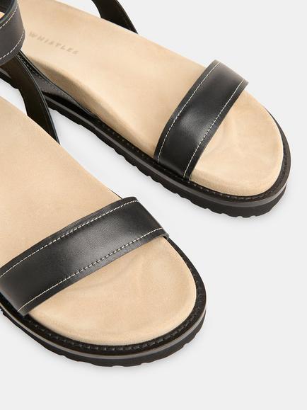 Whistles Ottie Leather Contrast Stitch Strappy Sandals - view 2, Black