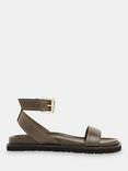 Whistles Ottie Leather Contrast Stitch Strappy Sandals, Khaki