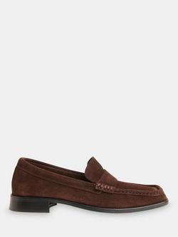 Whistles Mora Suede Square Toe Loafers, Chocolate, Chocolate