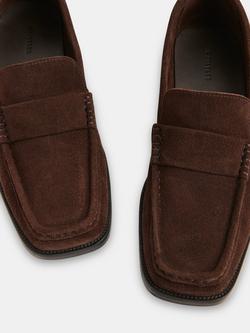 Whistles Mora Suede Square Toe Loafers, Chocolate - view 2, Chocolate