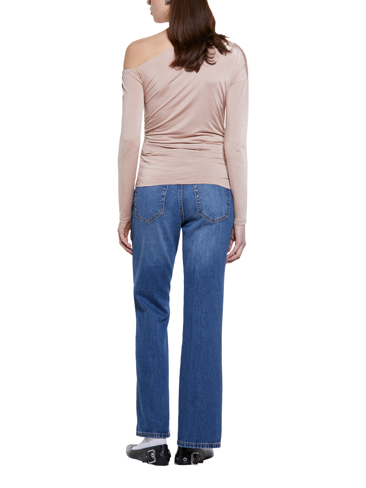 Product image 2 of 5, which shows SISLEY Asymmetric Ruched Top, Brown, XS