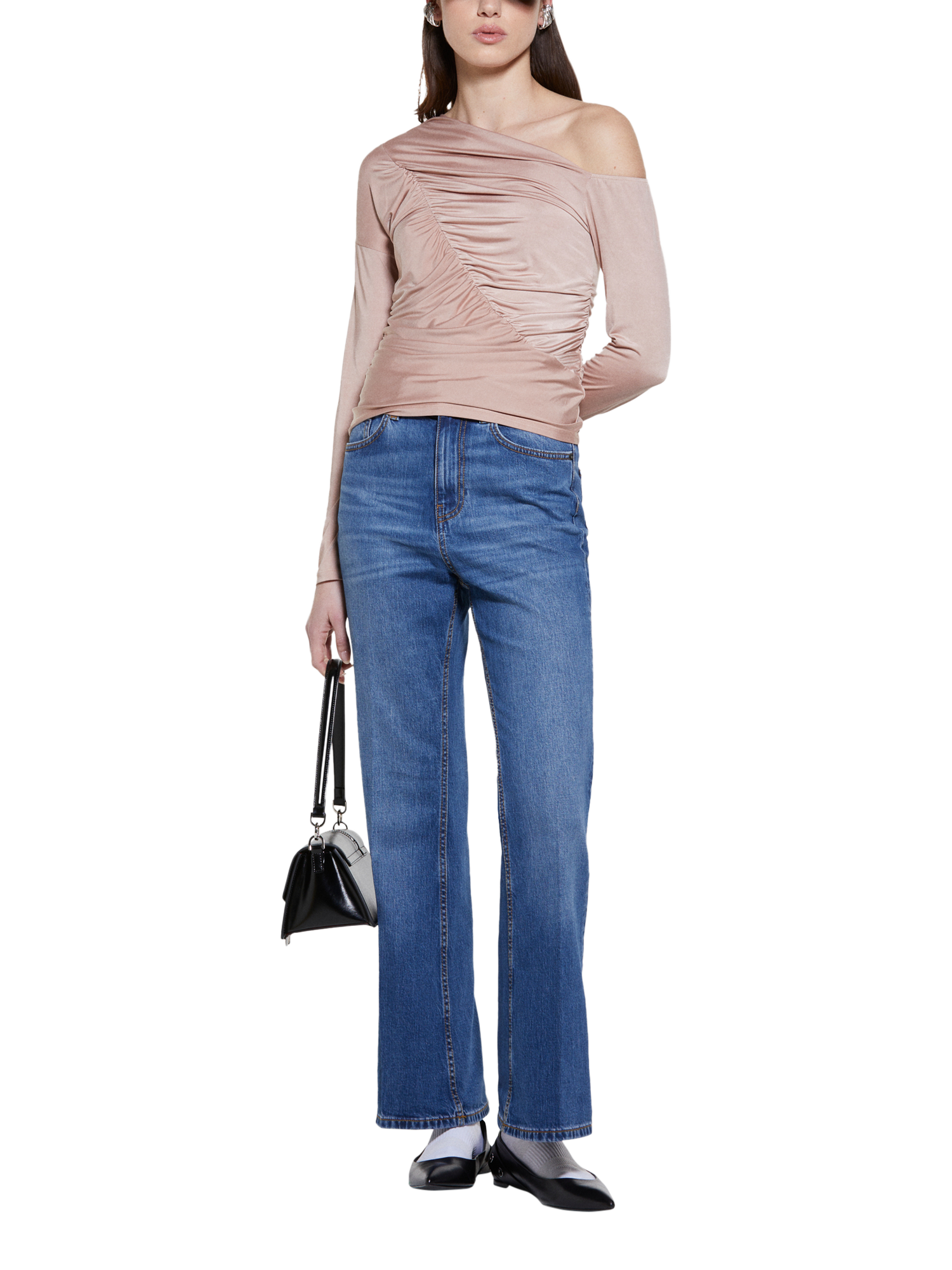 Product image 3 of 5, which shows SISLEY Asymmetric Ruched Top, Brown, XS