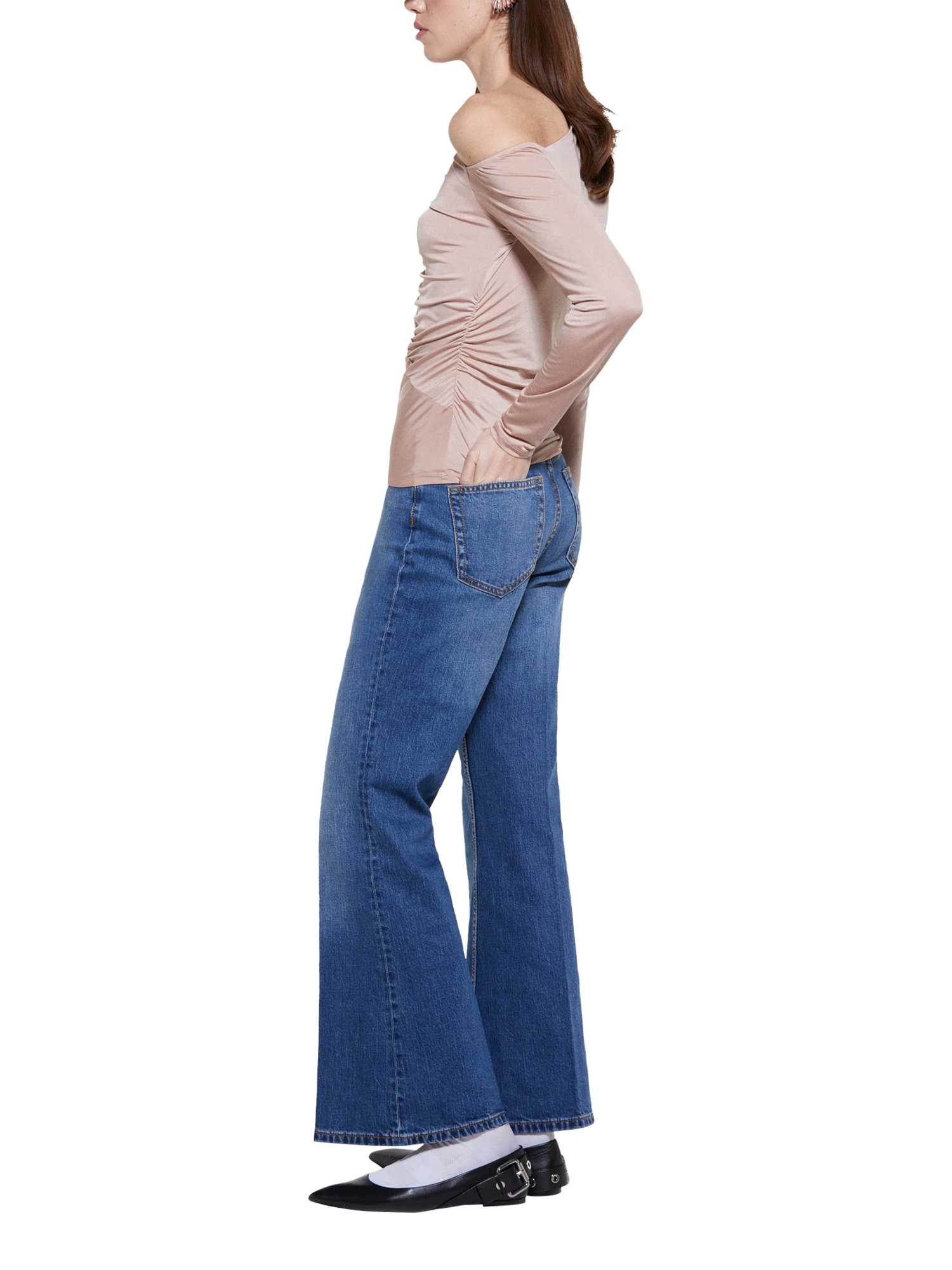 Product image 4 of 5, which shows SISLEY Asymmetric Ruched Top, Brown, XS