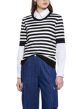 SISLEY Stripe Short Sleeve Sweater, Black/White