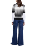 SISLEY Stripe Short Sleeve Sweater, Black/White