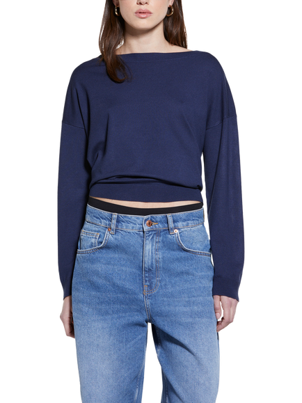 SISLEY Boat Neck Sweater, Blue, Blue