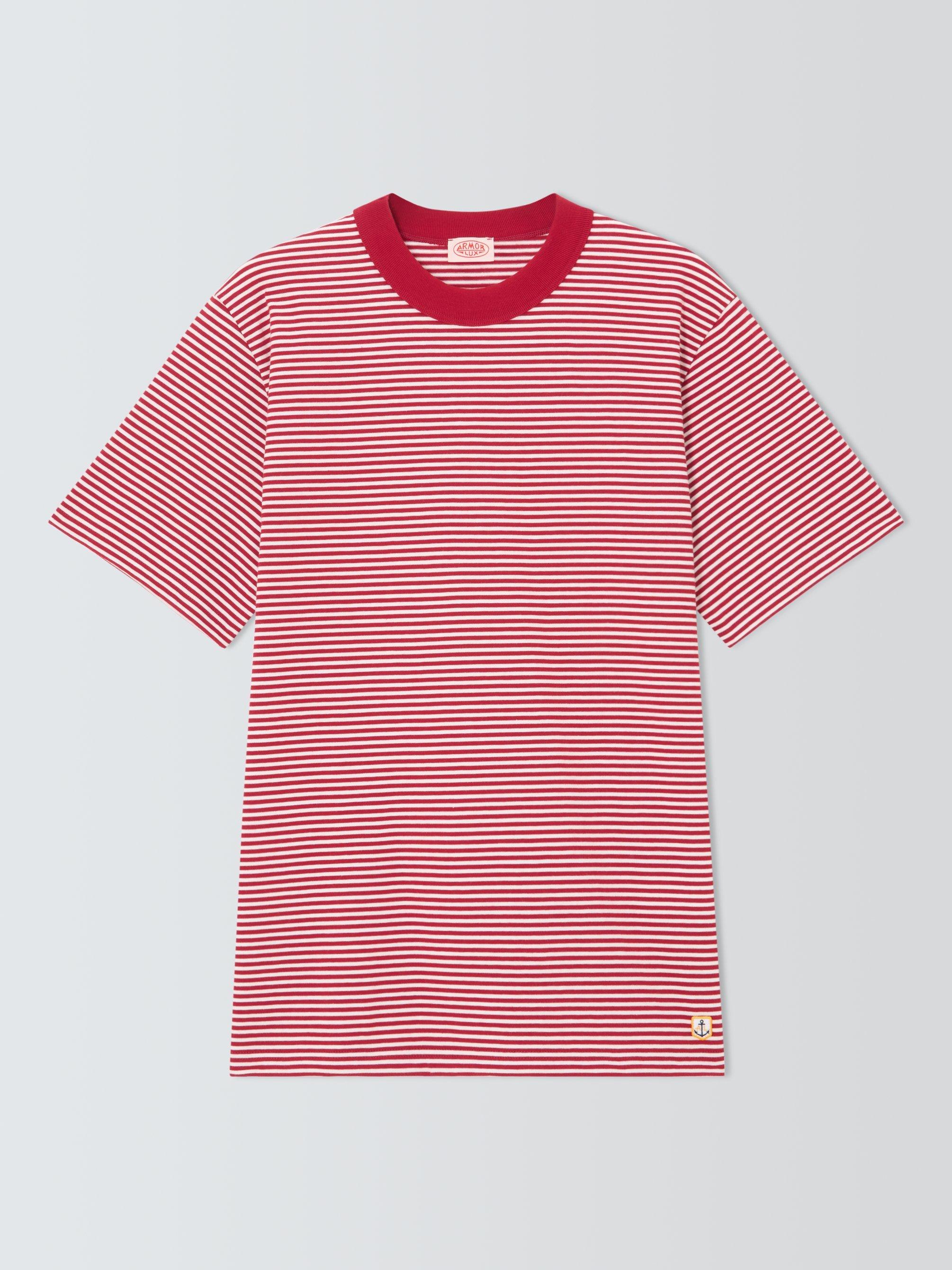 Product image 1 of 1, which shows Armor Lux Cotton Stripe Crew Neck T-Shirt, Ginger / Milk, S