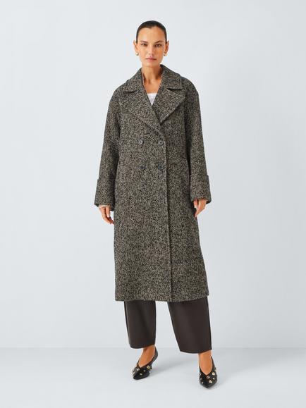 AND/OR Textured Herringbone Double Breasted Coat, Brown