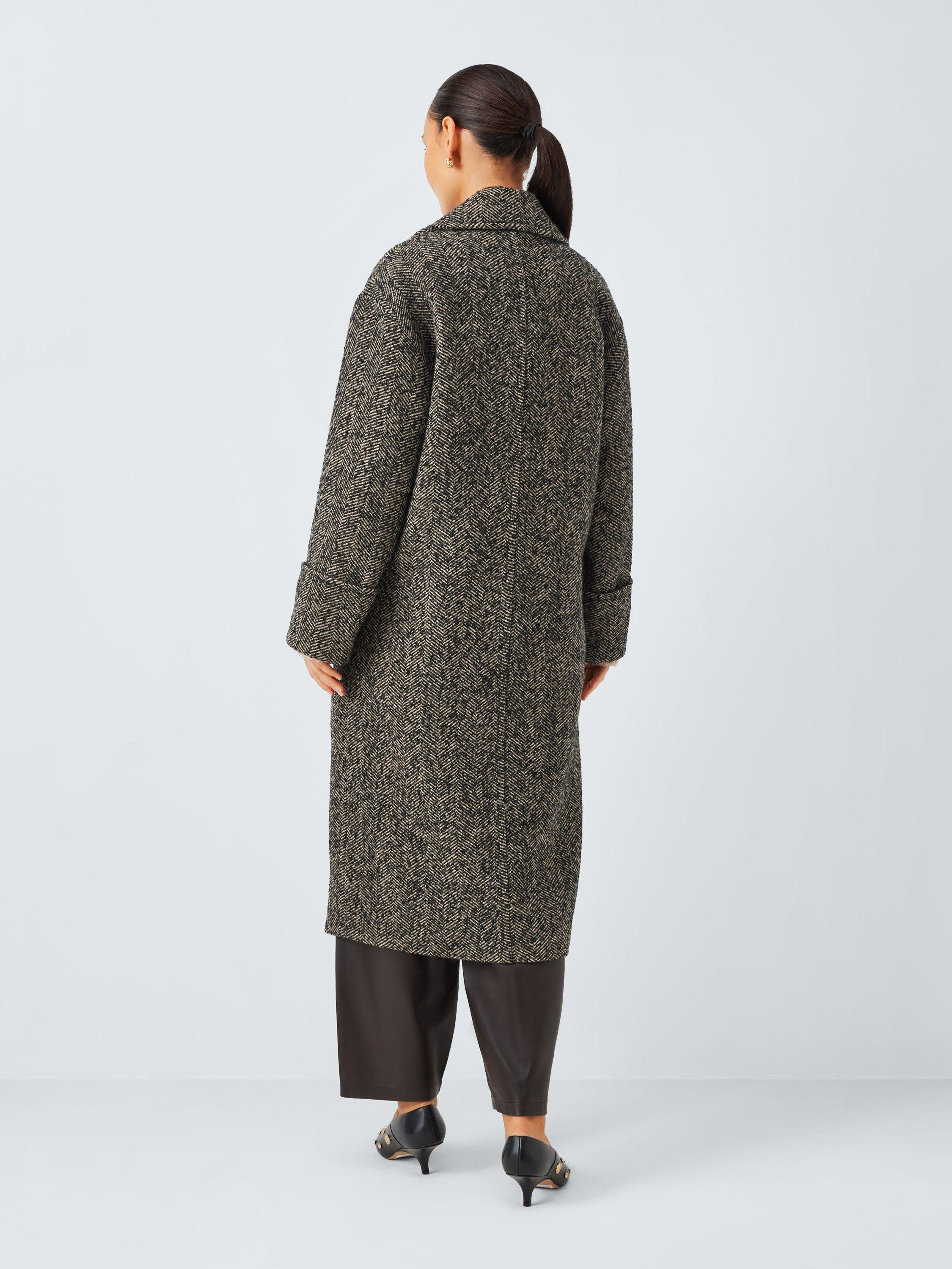 Product image 2 of 6, which shows AND/OR Textured Herringbone Double Breasted Coat, Brown, 8