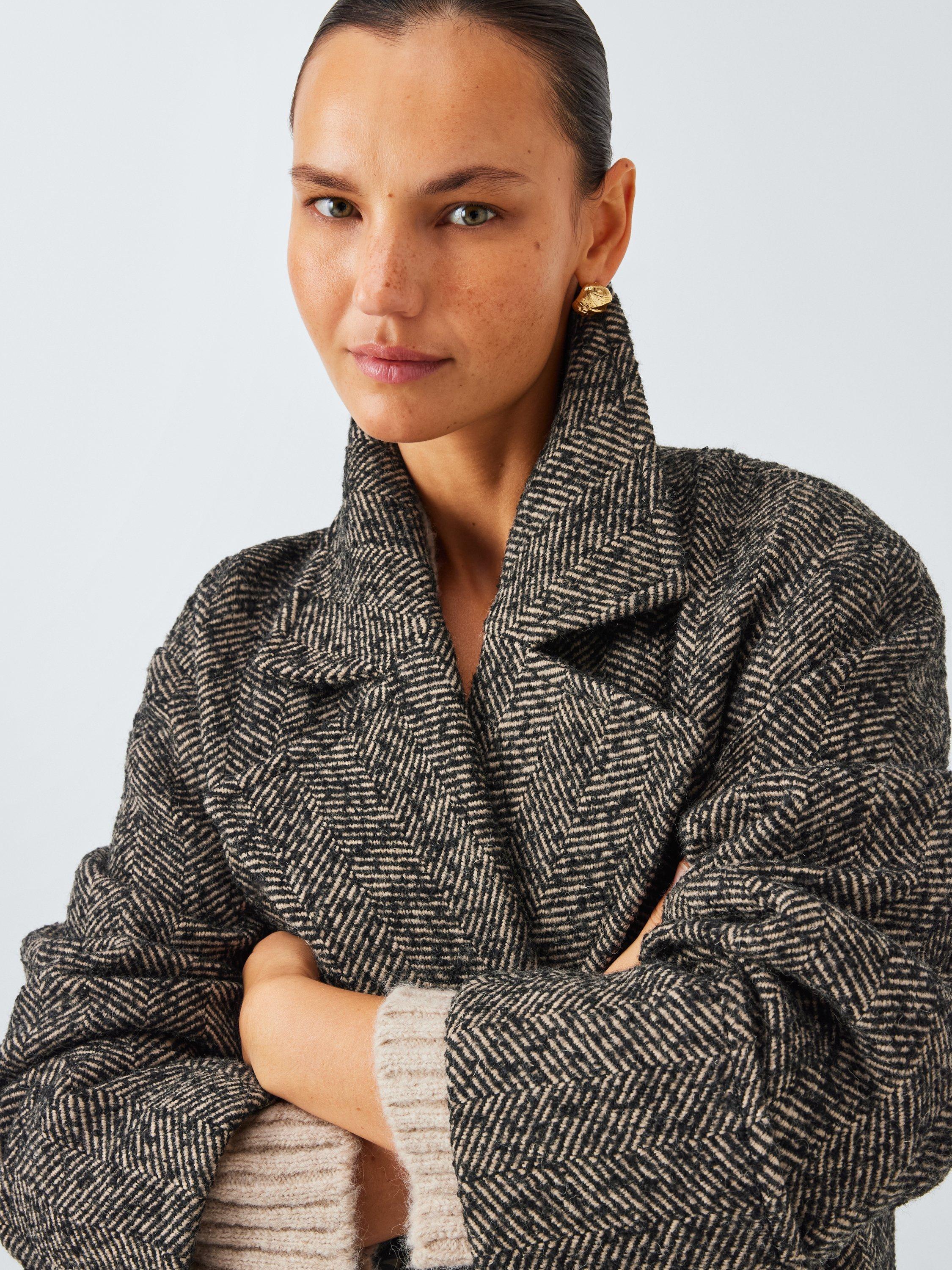 Product image 5 of 6, which shows AND/OR Textured Herringbone Double Breasted Coat, Brown, 8