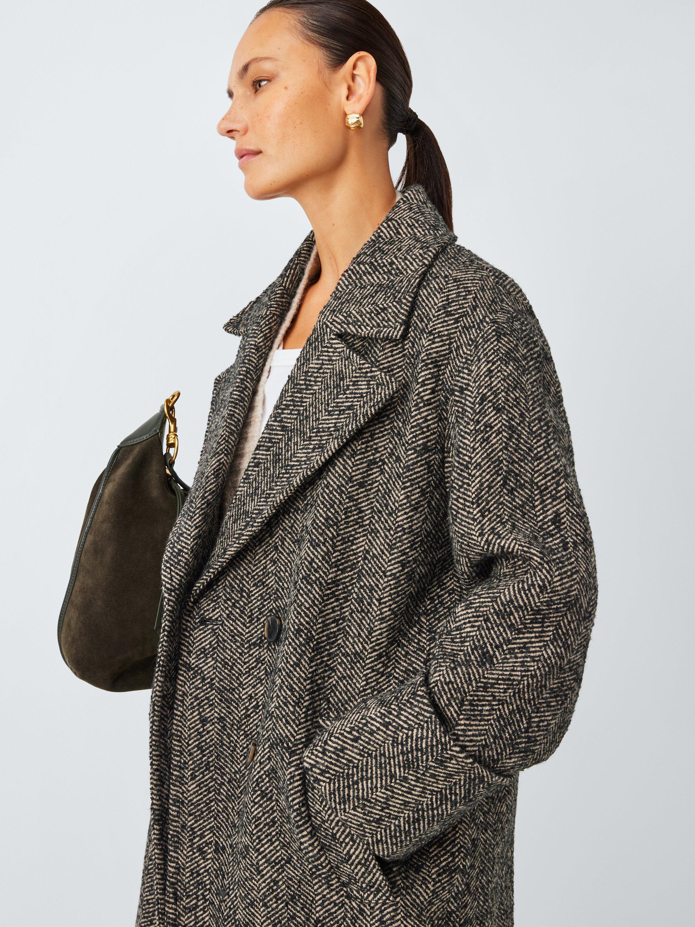 Product image 6 of 6, which shows AND/OR Textured Herringbone Double Breasted Coat, Brown, 8