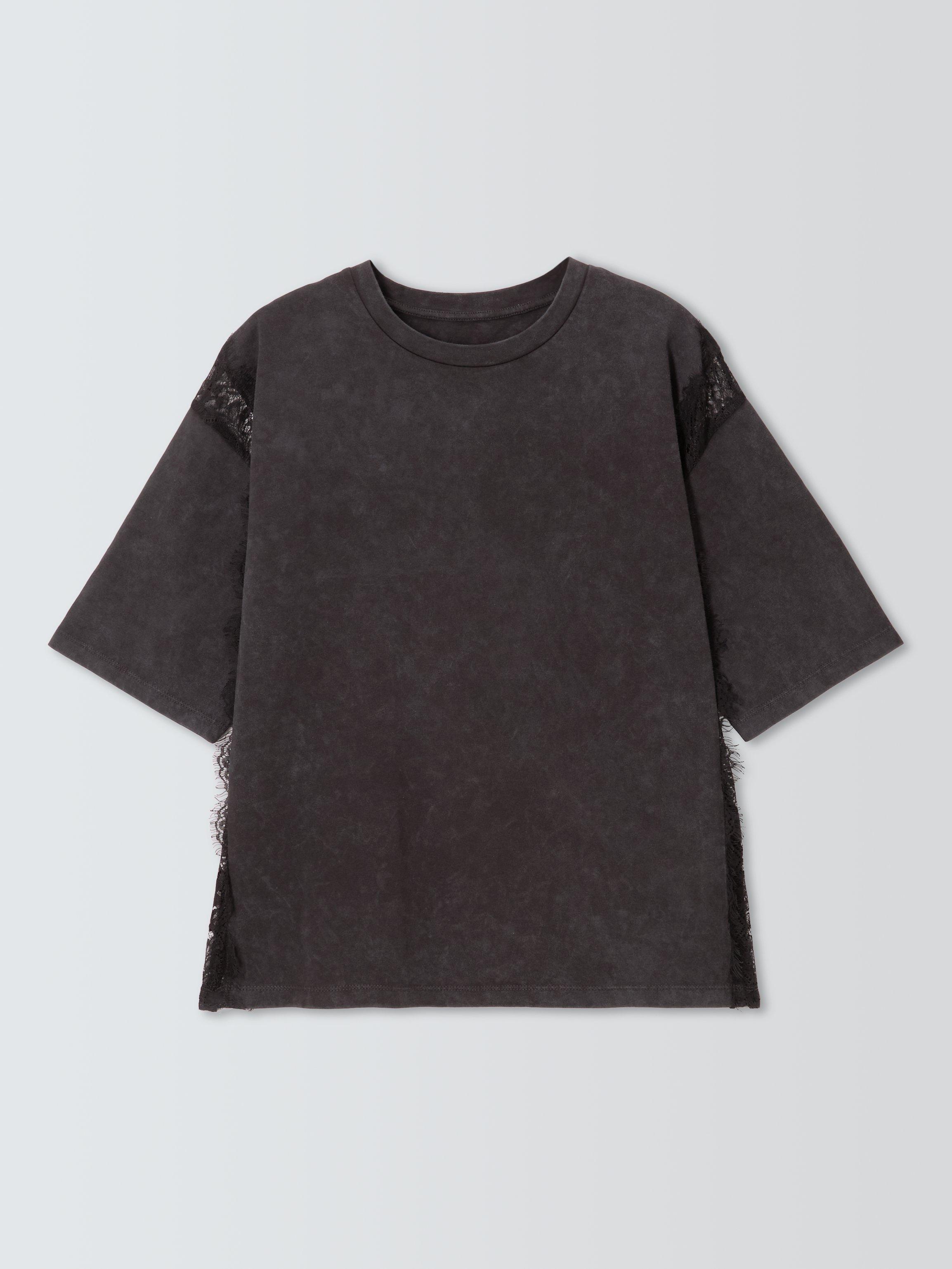 Product image 4 of 6, which shows AND/OR Crew Neck Lace Trim T-Shirt, Grey, 6