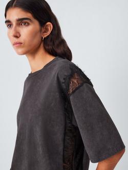 AND/OR Crew Neck Lace Trim T-Shirt, Grey, Grey