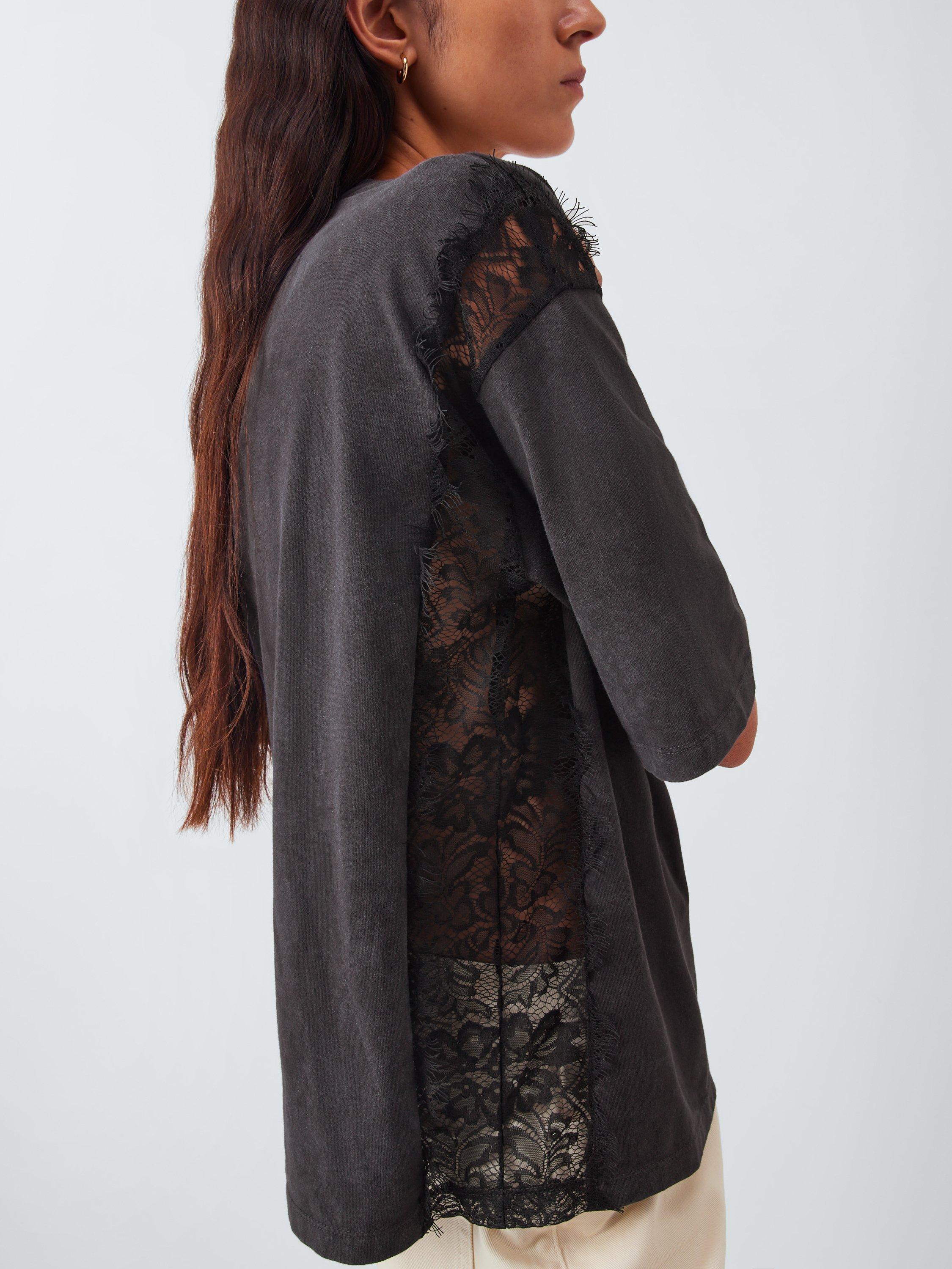 Product image 6 of 6, which shows AND/OR Crew Neck Lace Trim T-Shirt, Grey, 6