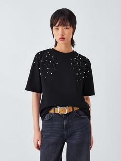 AND/OR Faux Pearl Stud T-Shirt, Black, Black