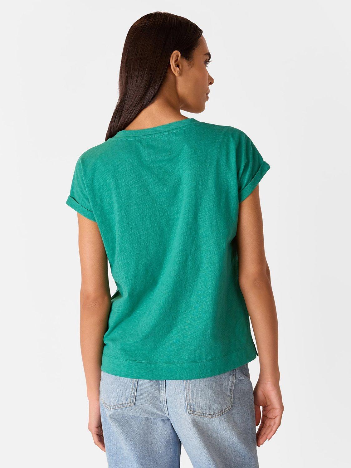 Product image 2 of 5, which shows Whistles Willa V-Neck Pure Organic Cotton T-Shirt, Mid Green, XS